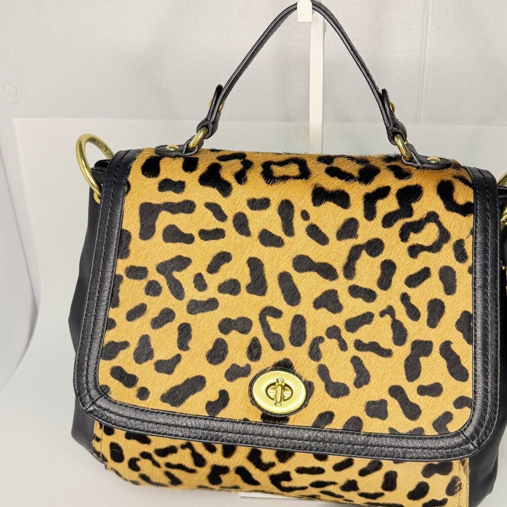 Coach Park Ocelot Haircalf leather flap satchel bag F24986